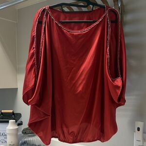 Nicole Miller Red Blouse with Embellished Trim